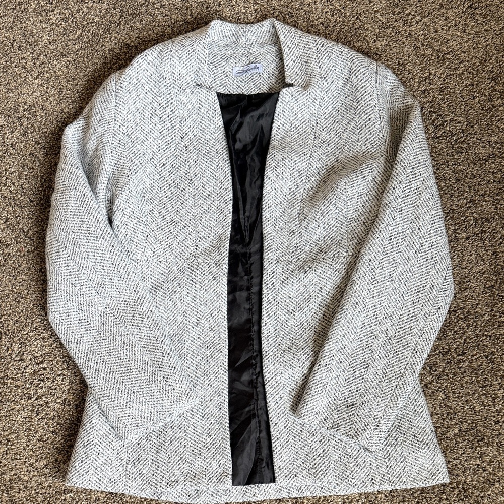 Chic Black and White Herringbone Blazer